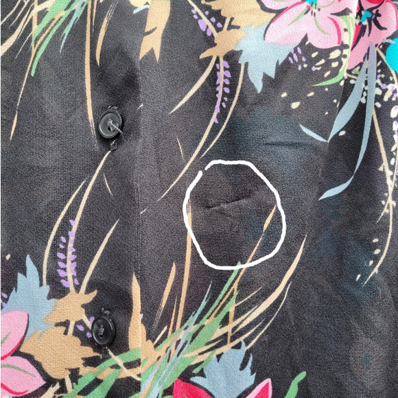 Teddi California Vintage 70s Sheer Tropical High Collar Long Sleeve Blouse Top - Picture 10 of 13